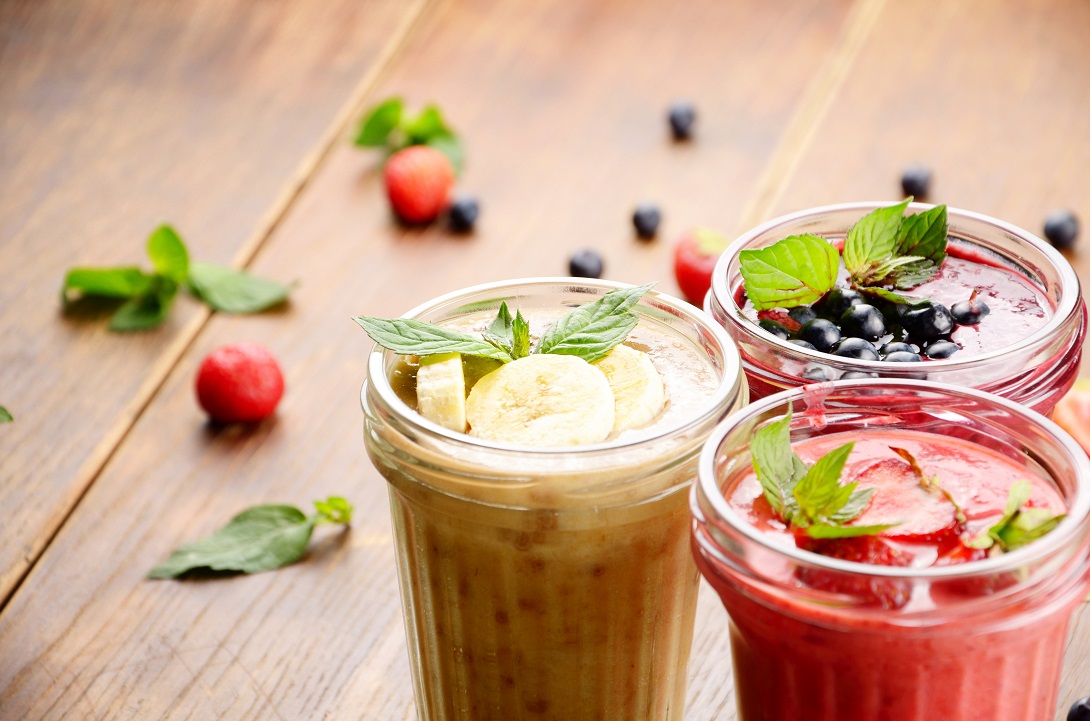 Blueberry strawberry and banana mix smoothie on the table